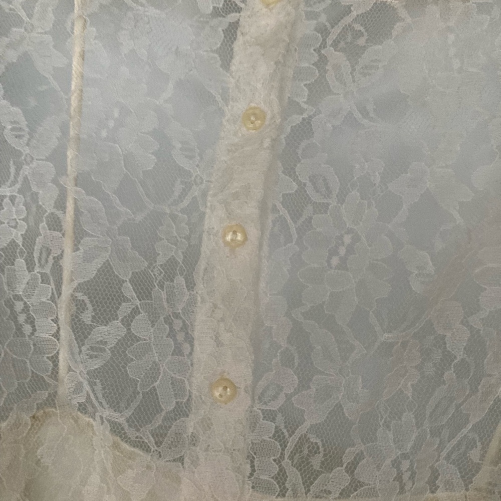 Vintage 1970’s High Neck Lace & Satin Ribbon Embellished Sheath Dress 11/12 - Picture 9 of 13